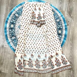 Clover + Scout Small White Orange Green Floral Shorts Flowy Skort Long Skirt